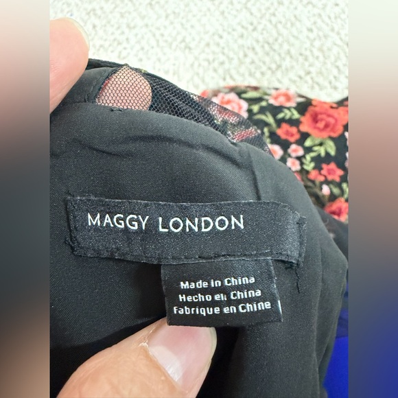 Maggy London Black and Red Floral Mesh Midi Dress size 10 - Picture 2 of 8